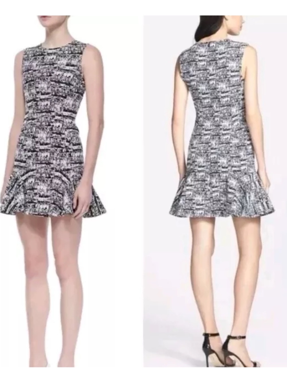 Dvf small Sleeveless Black & White Textured Flare Dress NWT